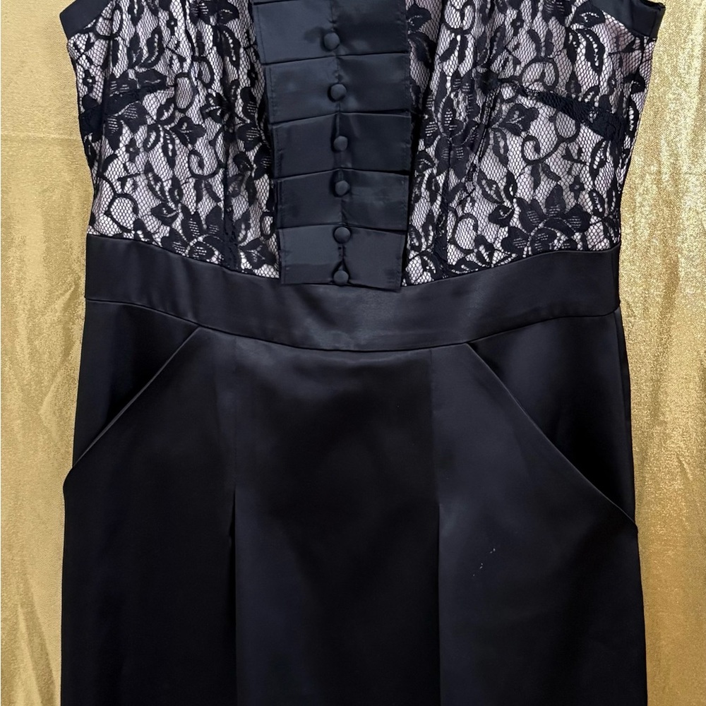 Max and Cleo Black Lace-Trim Satin Evening Dress